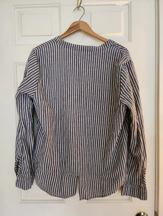 Sundance Dylan Button Down Shirt Blue Striped Cotton Coastal Beachy Size L - Picture 4 of 9